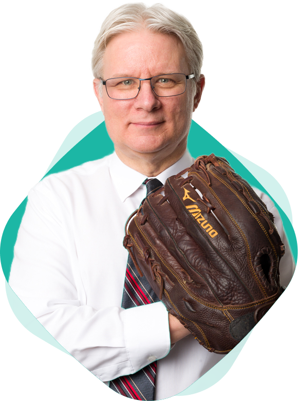 Photo of Michael McCleave, Stern Cohen Partner holding his baseball glove