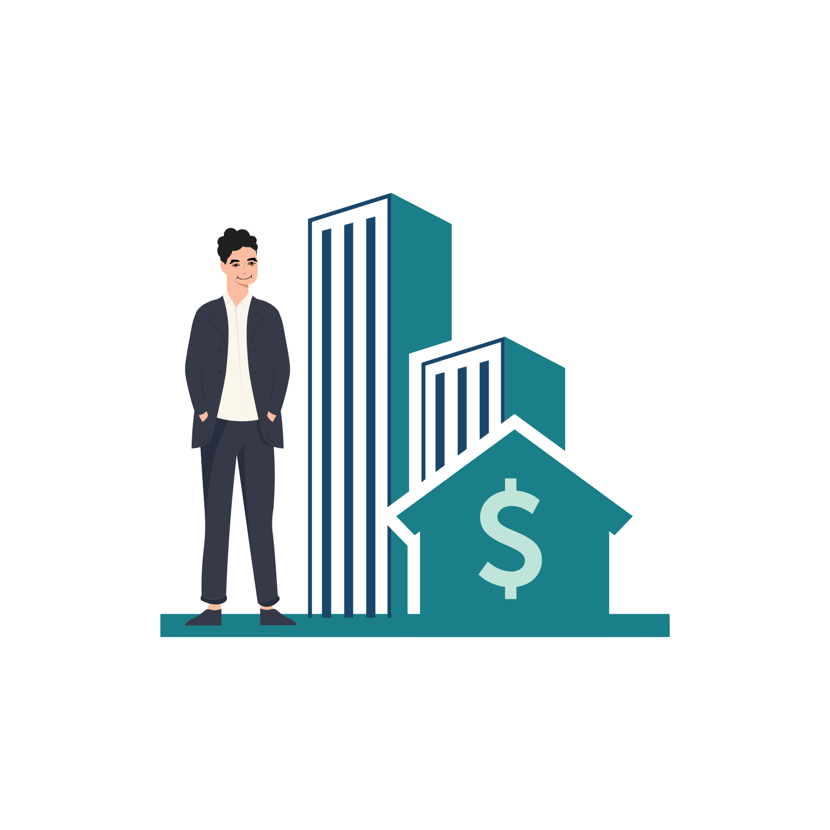 drawing of real estate investor and buildings