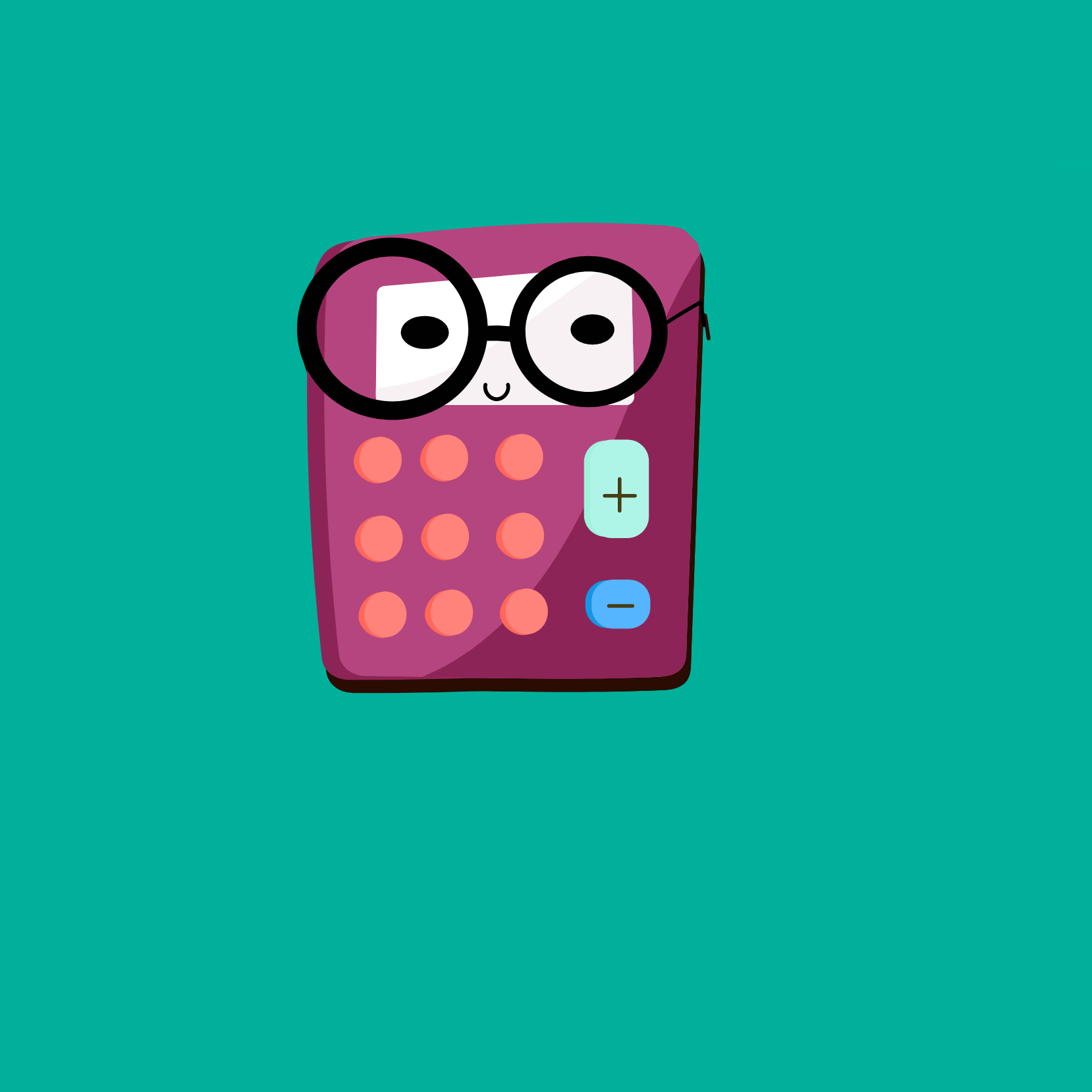 illustration of cartoon calculator with glasses