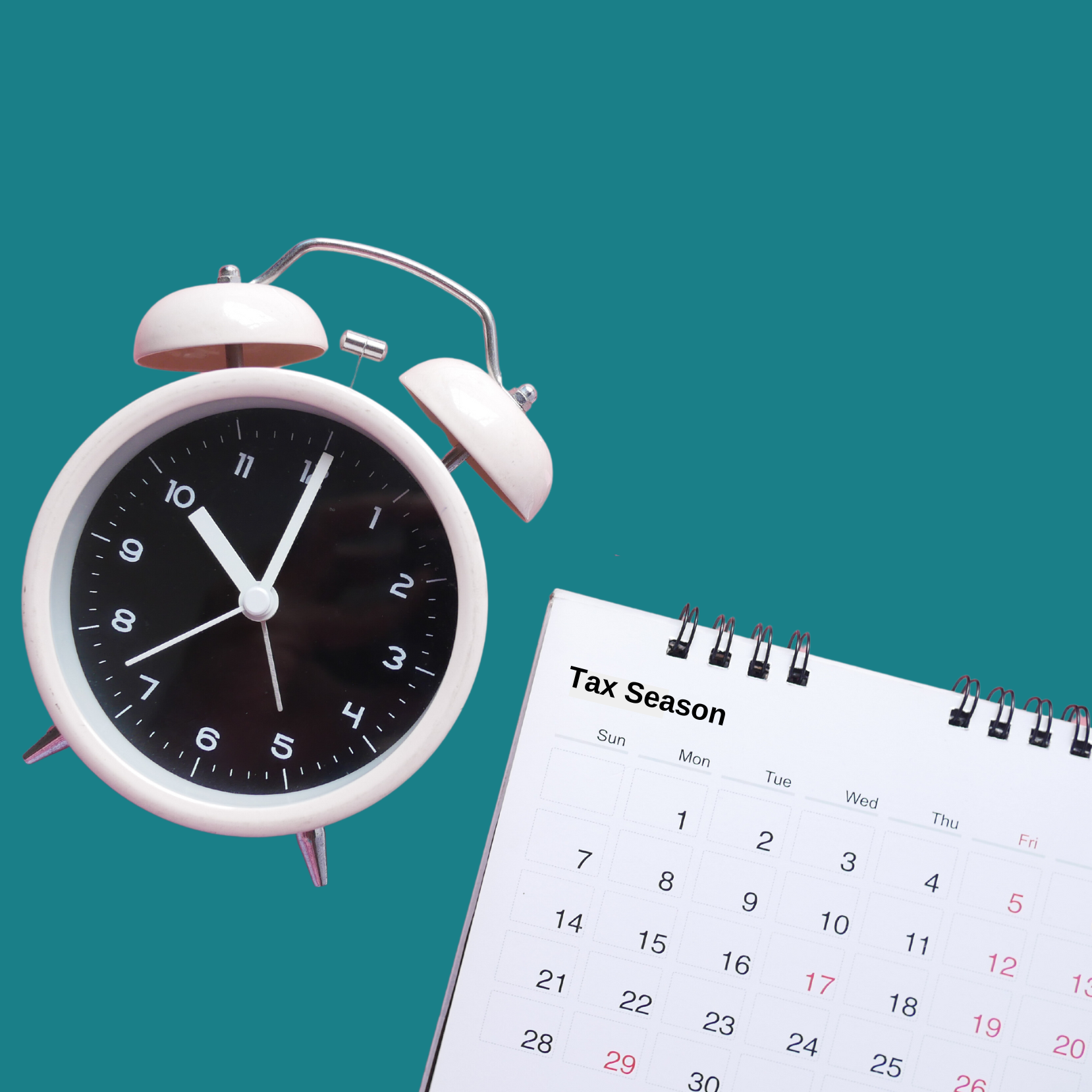 tax season calendar and alarm clock